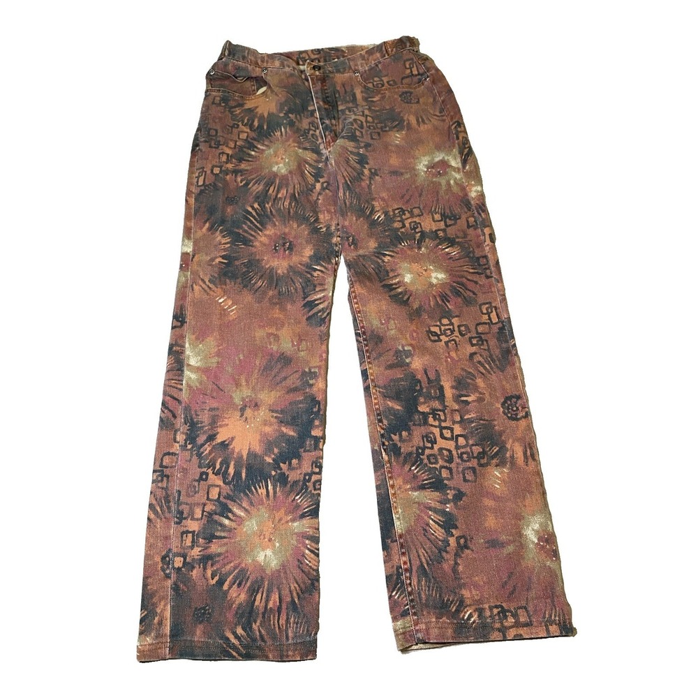 ⁠Chico's Design Vintage Women's Size 1 Printed Jeans Ramie Blend Retro Brown